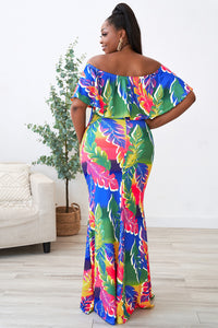 back view Palm Tree Summer Dress | Multicolor Print